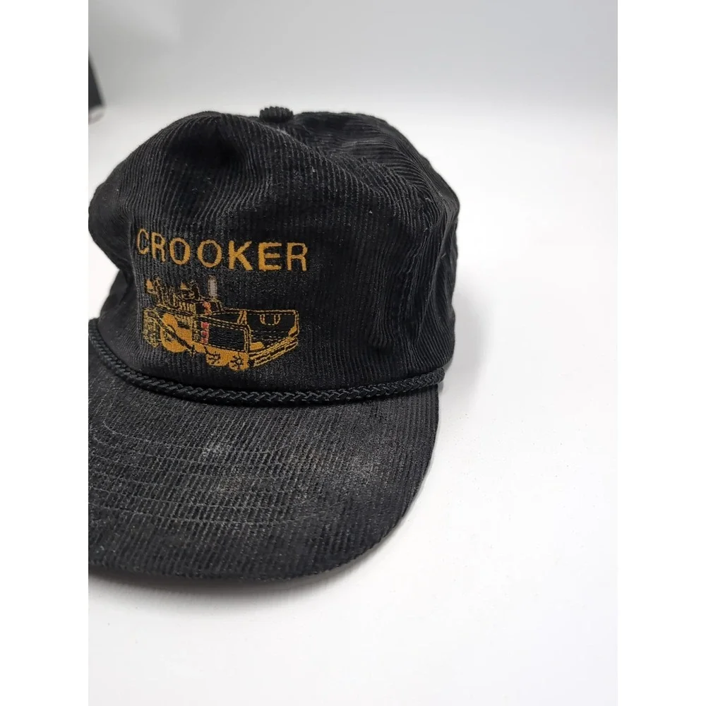Vintage Hat Cap Mens Fabric Rope Otto Cap Retro Crooker Black Embroidered